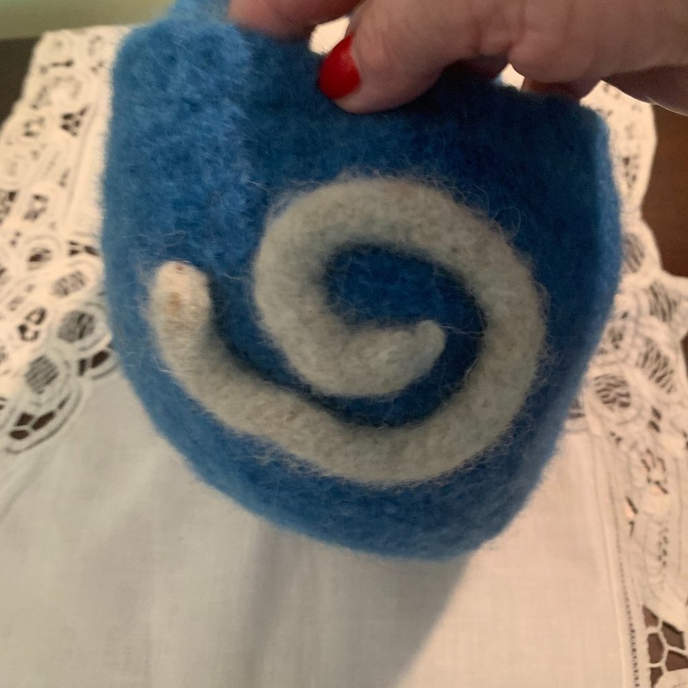 Handmade blue felted wool small purse